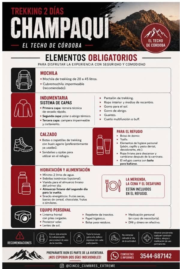 Elementos a llevar - Cruce de Valles Champaquí