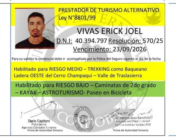 Credencial de Prestador de Turismo Alternativo, frente