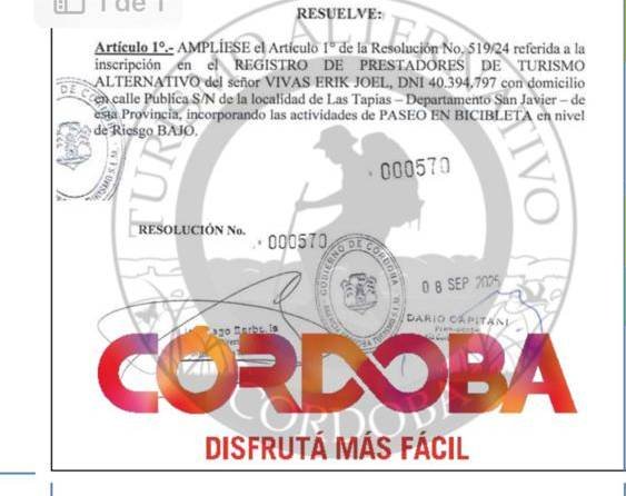 Resolución de habilitación como Prestador de Turismo Alternativo